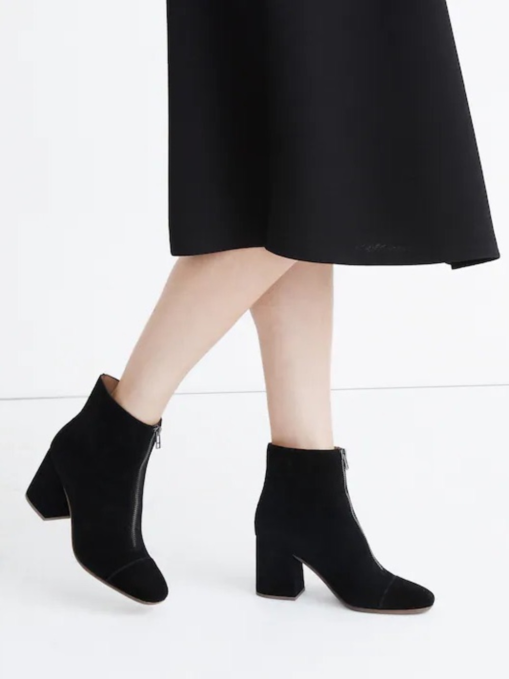 Madewell front zip black suede boots